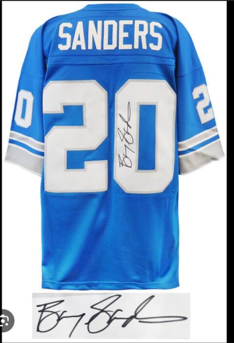 Men NFL Detroit Lions #20 Barry Sanders Signed Autographed blue jerseys->baltimore ravens->NFL Jersey